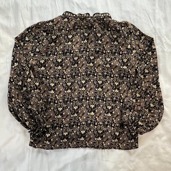 Max Studio Black Floral Print Boho Style Long Sleeve V-Neck Blouse | Size S - Picture 6 of 7